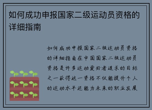 如何成功申报国家二级运动员资格的详细指南